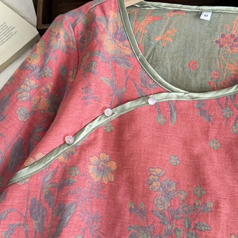 Orientalischer Pyjama aus Baumwollgaze mit rosa Pfingstrosenmuster