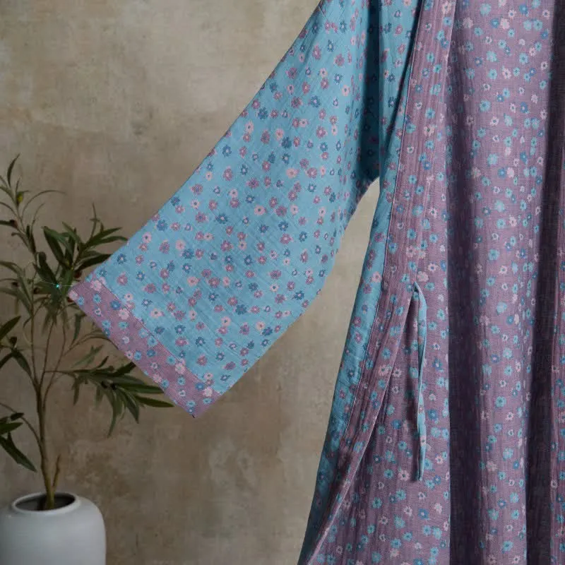 Rustikaler Kimono-Bademantel aus Baumwolle mit floralem Jacquardmuster