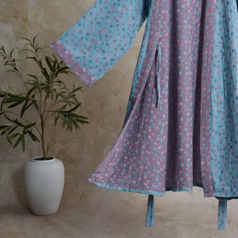 Rustikaler Kimono-Bademantel aus Baumwolle mit floralem Jacquardmuster