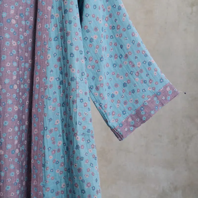 Rustikaler Kimono-Bademantel aus Baumwolle mit floralem Jacquardmuster