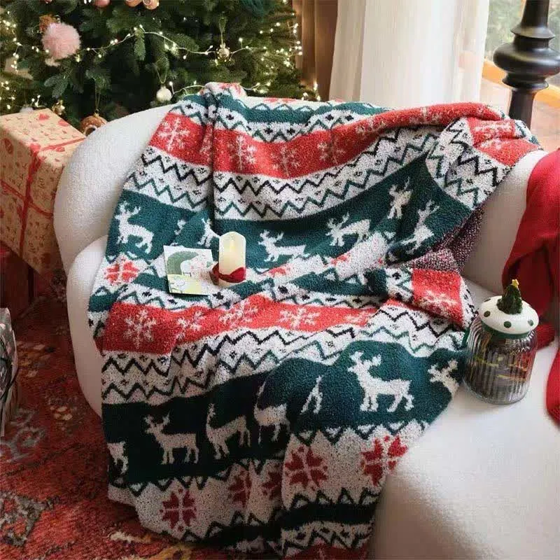 Weihnachtsdecke mit Rentiermotiv im Fair-Isle-Stil