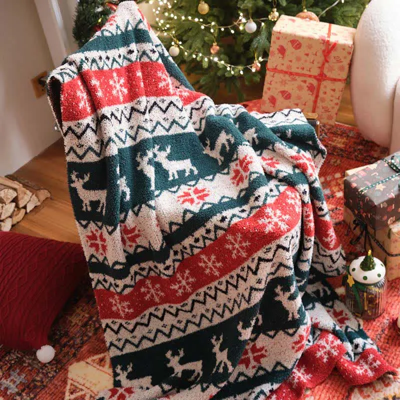 Weihnachtsdecke mit Rentiermotiv im Fair-Isle-Stil