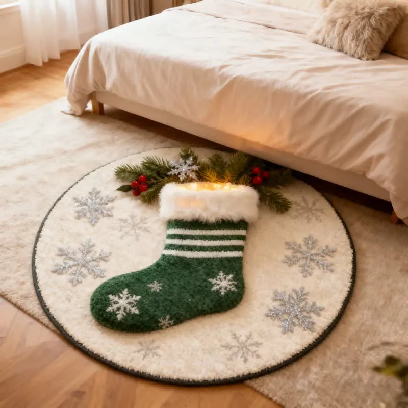 Weihnachtsstrumpf-Teppich mit Schneeflocken-3D-Effekt