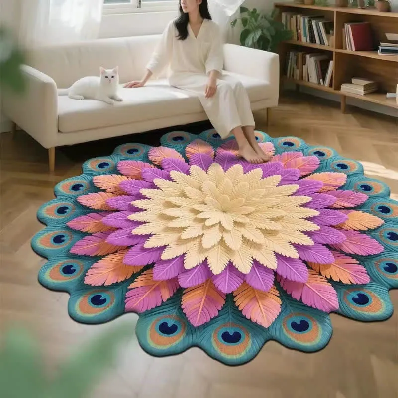 Teppich mit Pfauenblumenmuster und 3D-Effekt