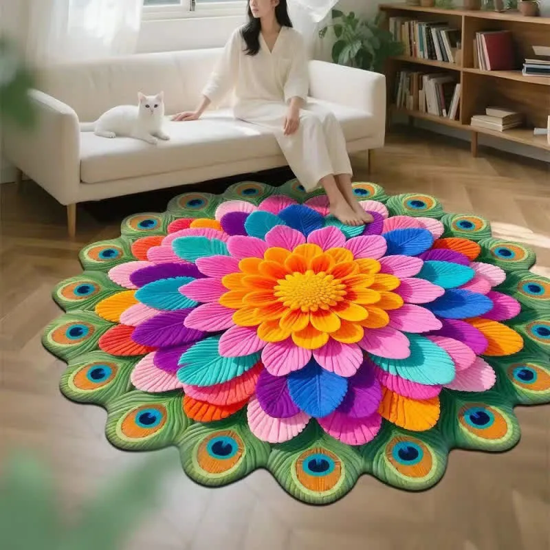 Teppich mit Pfauenblumenmuster und 3D-Effekt