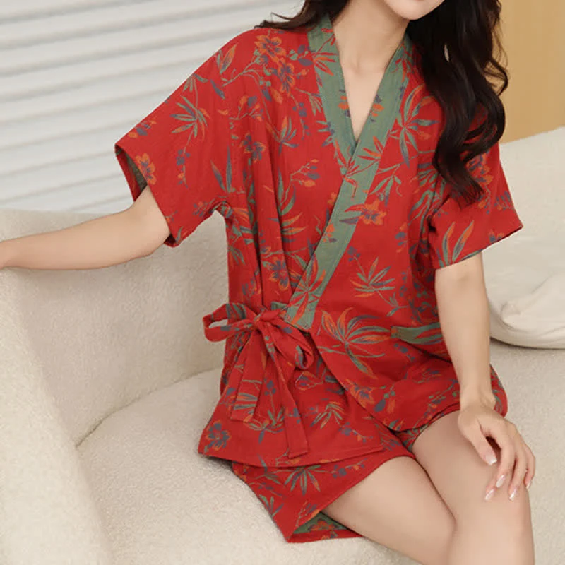 Schnelltrocknender Kimono-Pyjama aus Baumwollgaze