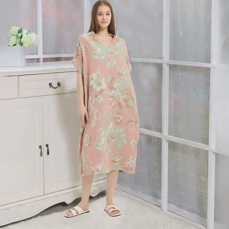 Jacquard-Nachthemd aus doppellagigem Gaze mit Blumenmuster