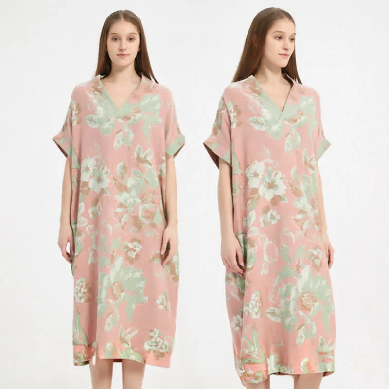Jacquard-Nachthemd aus doppellagigem Gaze mit Blumenmuster