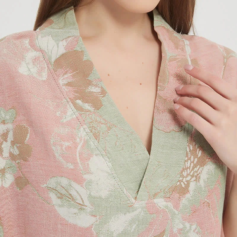 Jacquard-Nachthemd aus doppellagigem Gaze mit Blumenmuster