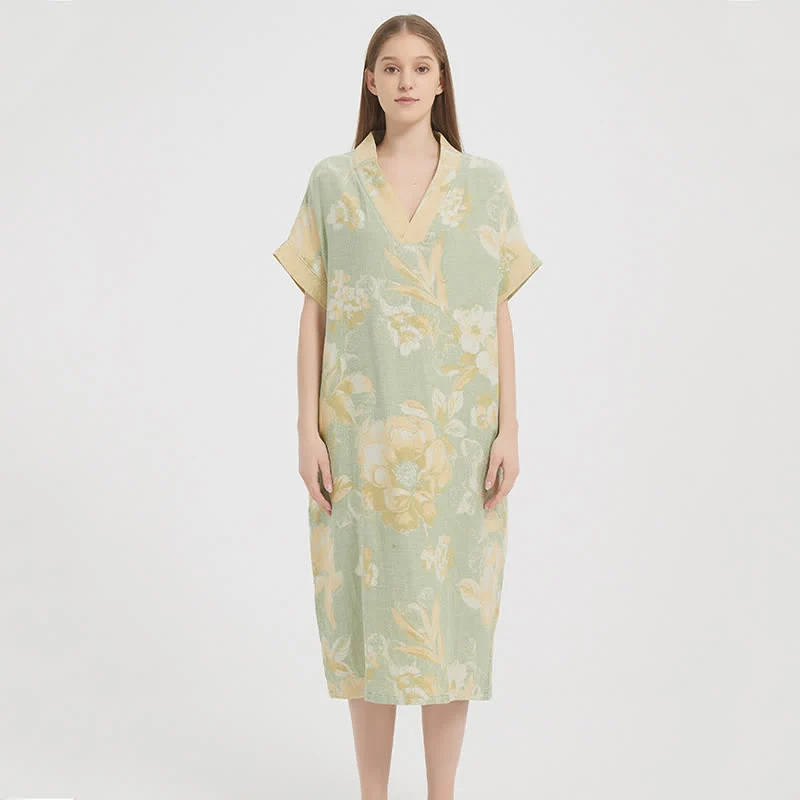 Jacquard-Nachthemd aus doppellagigem Gaze mit Blumenmuster