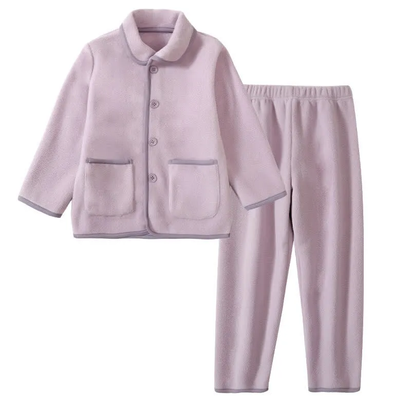 Einfarbiger, warmer Plüsch-Kinderpyjama-Set