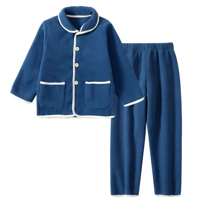 Einfarbiger, warmer Plüsch-Kinderpyjama-Set