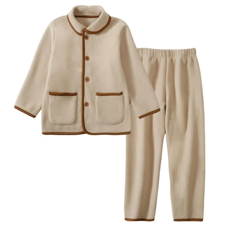 Einfarbiger, warmer Plüsch-Kinderpyjama-Set