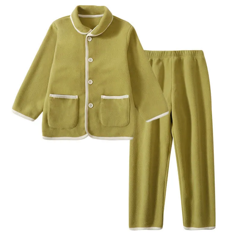 Einfarbiger, warmer Plüsch-Kinderpyjama-Set