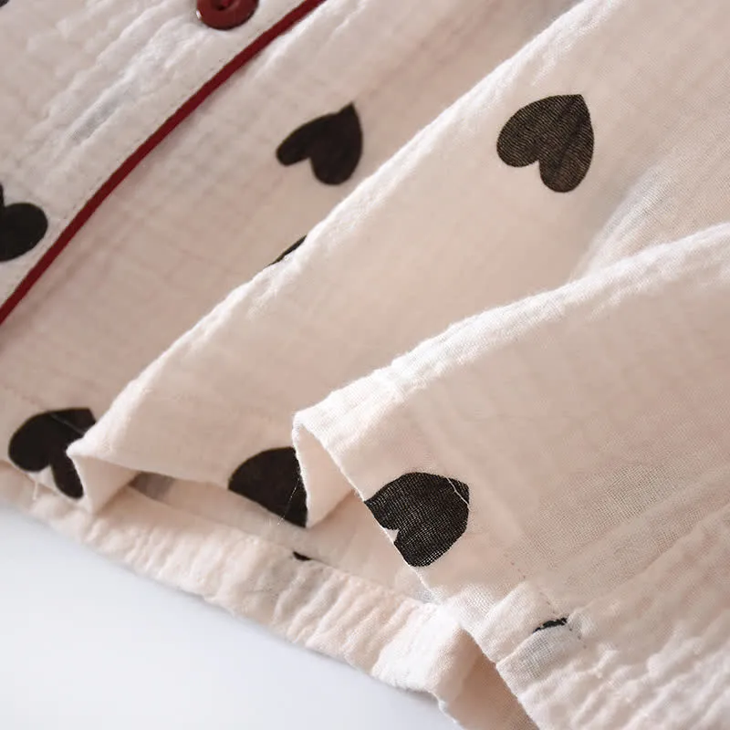 Schwarzes Herz-Pyjama-Set aus reiner Baumwolle