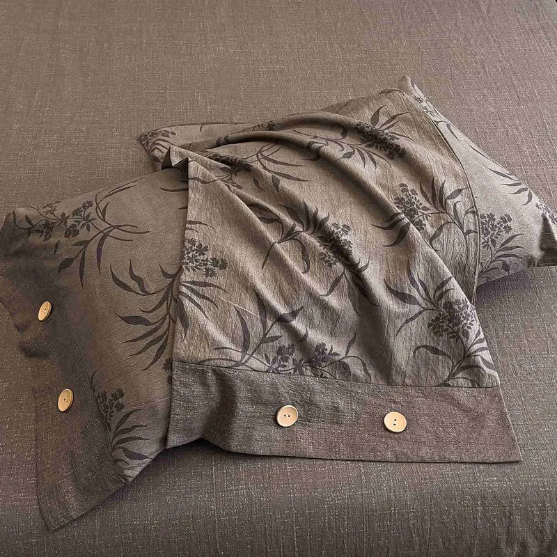 Bettwäsche-Set mit Retro-Blattmuster, Leinenknöpfen (4-teilig)