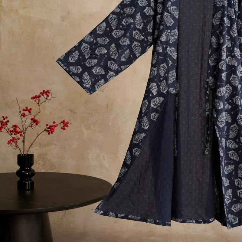 Kimono-Bademantel aus Baumwolle mit Blattpfeil-Motiv