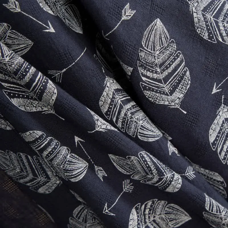 Kimono-Bademantel aus Baumwolle mit Blattpfeil-Motiv
