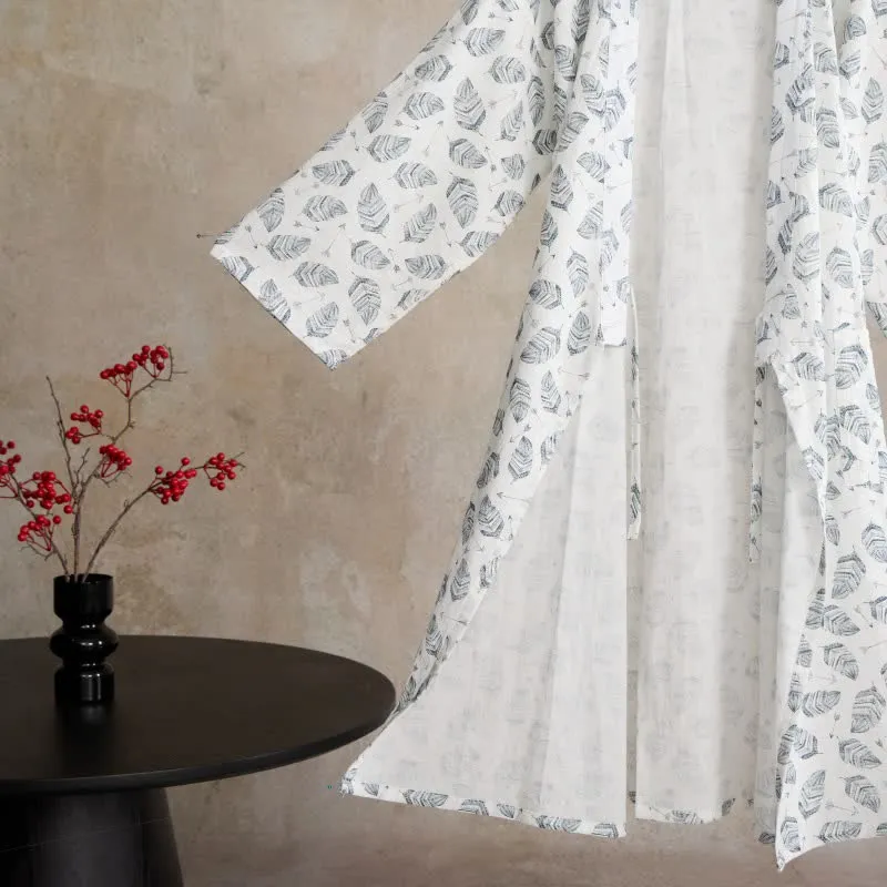 Kimono-Bademantel aus Baumwolle mit Blattpfeil-Motiv