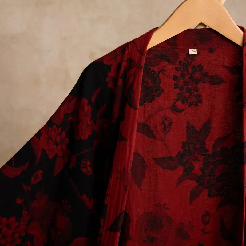 Kimono-Bademantel aus Baumwoll-Jacquard mit Pfingstrosenmuster