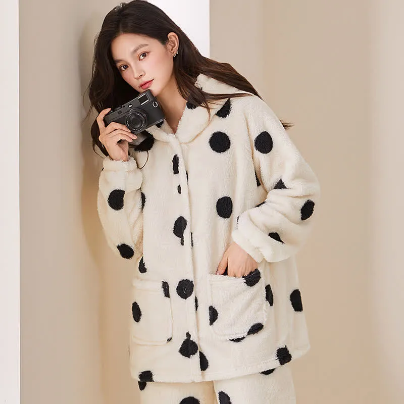 Polka Dot Kapuzen-Plüsch-Loungewear-Set