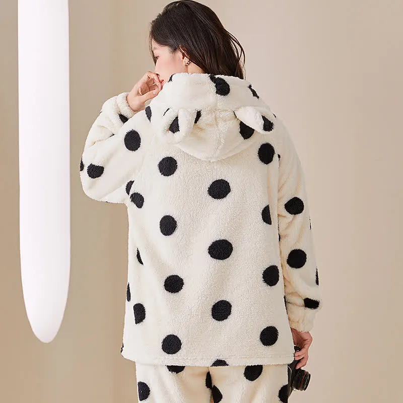 Polka Dot Kapuzen-Plüsch-Loungewear-Set