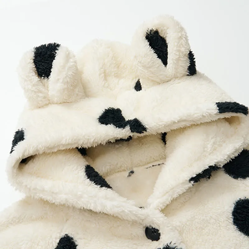 Polka Dot Kapuzen-Plüsch-Loungewear-Set