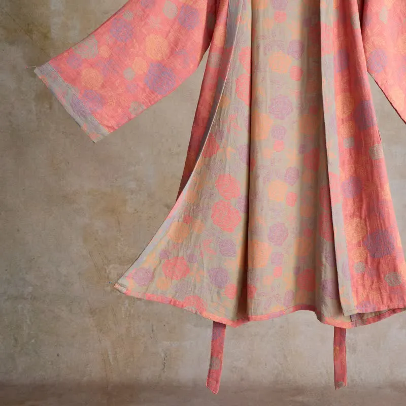 Romantischer Kimono-Bademantel aus Baumwollgaze mit Rosenmuster