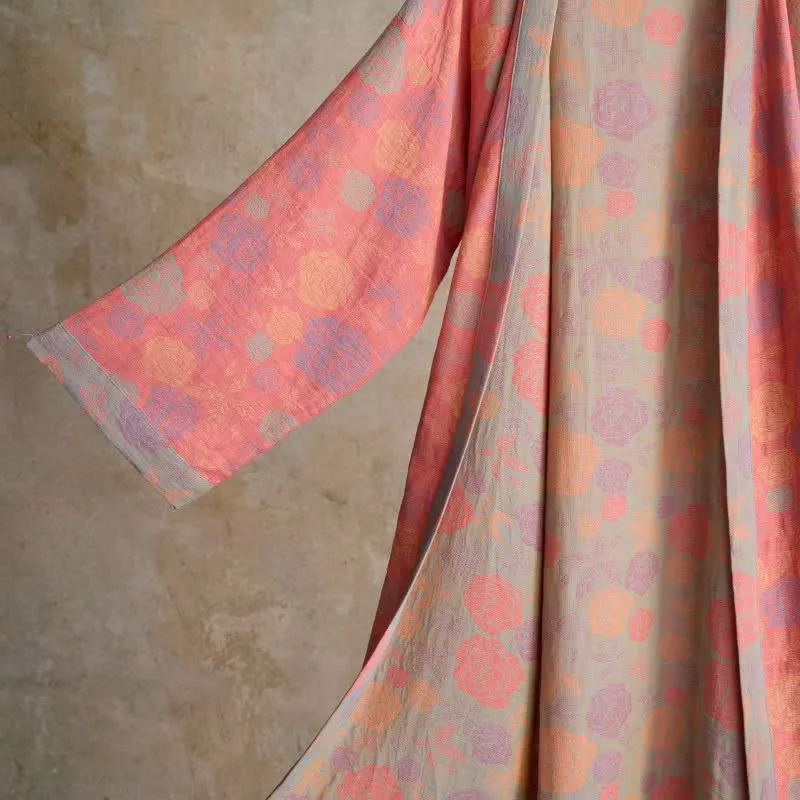 Romantischer Kimono-Bademantel aus Baumwollgaze mit Rosenmuster