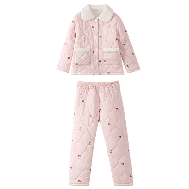 Gestepptes Loungewear-Set mit Kirschmuster für Kinder