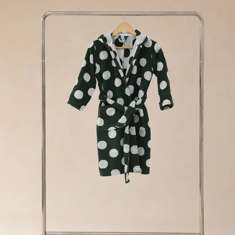 Passender Familienbademantel aus Baumwolle mit Kapuze und Polka-Dots