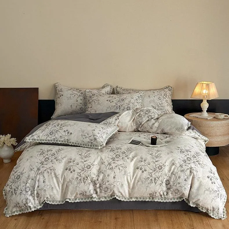 Ownkoti Bettwäsche aus reiner Baumwolle im Vintage-Stil mit botanischen Motiven