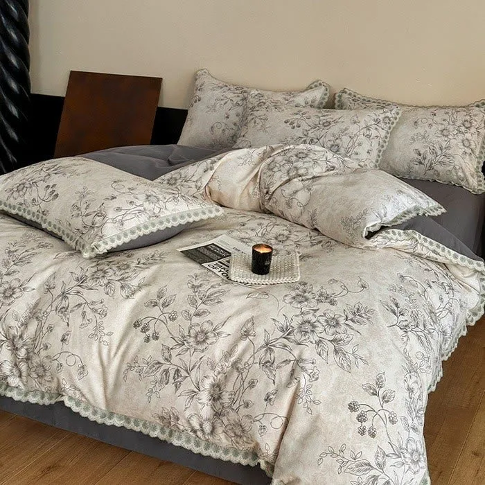 Ownkoti Bettwäsche aus reiner Baumwolle im Vintage-Stil mit botanischen Motiven
