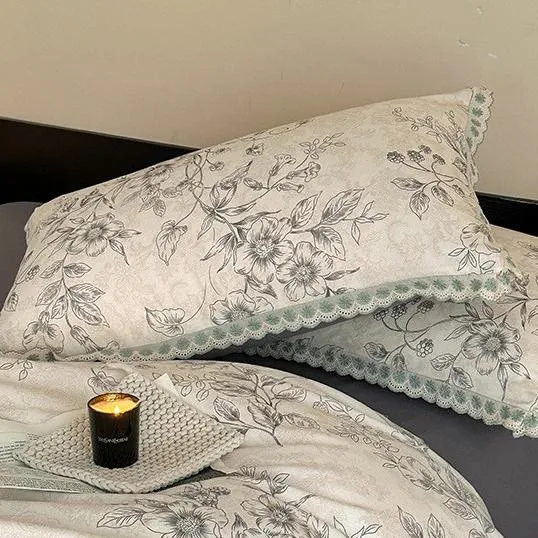 Ownkoti Bettwäsche aus reiner Baumwolle im Vintage-Stil mit botanischen Motiven