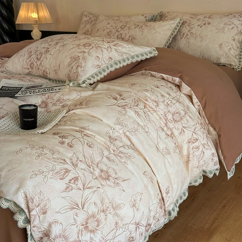 Ownkoti Bettwäsche aus reiner Baumwolle im Vintage-Stil mit botanischen Motiven