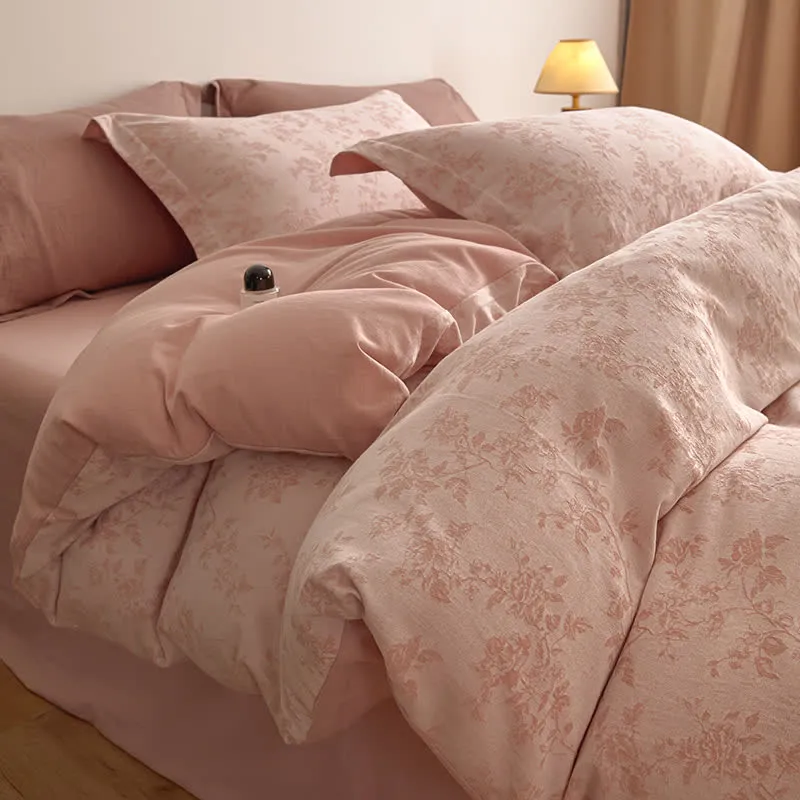 Ownkoti Elegantes Bettwäsche-Set aus Baumwollgaze mit Blumenmuster