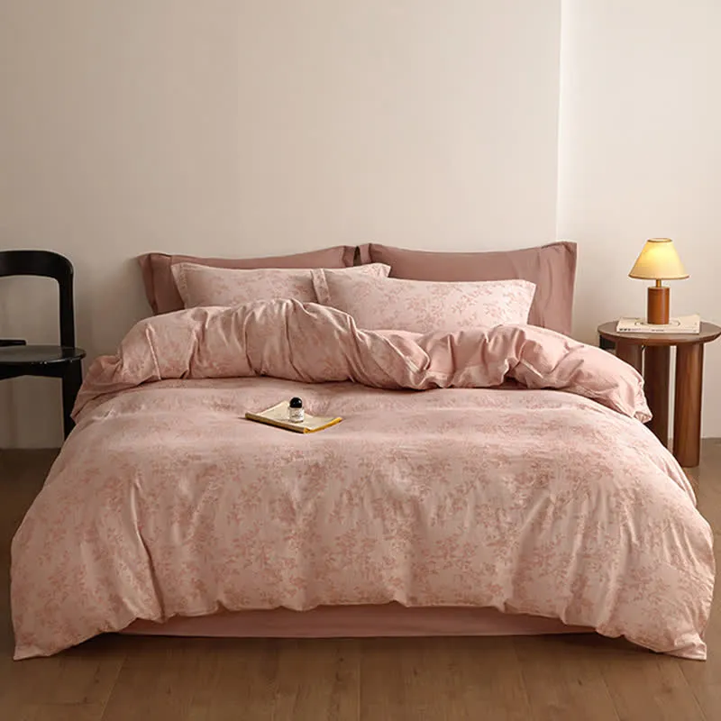 Ownkoti Elegantes Bettwäsche-Set aus Baumwollgaze mit Blumenmuster