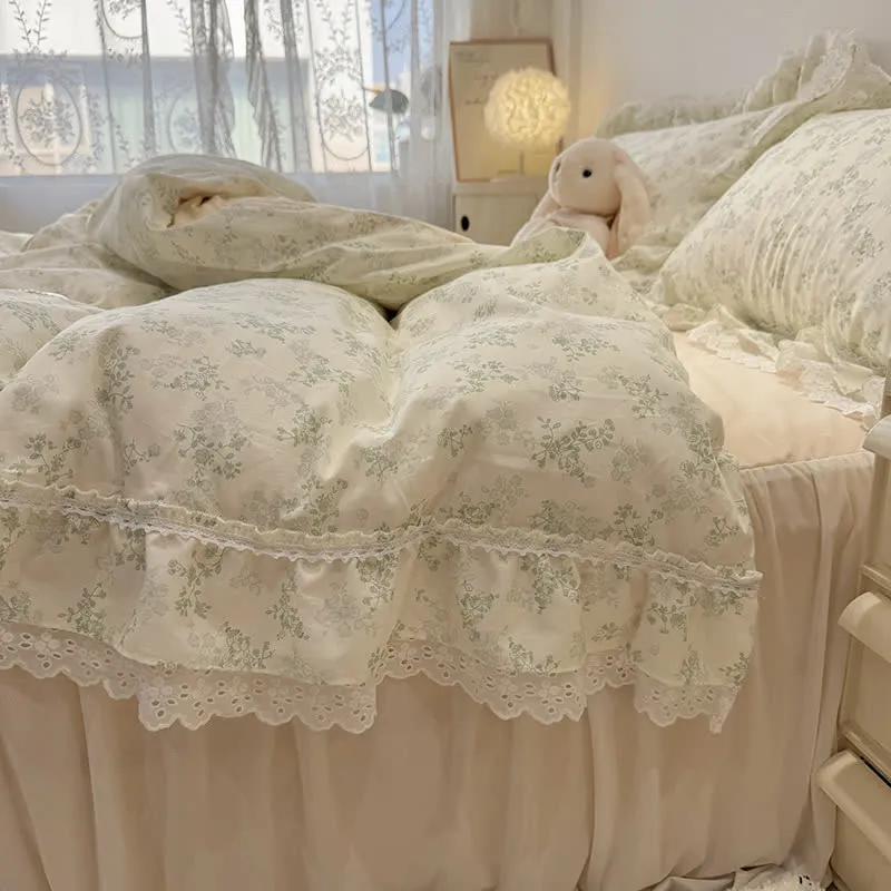 Ownkoti Elegantes Bettwäsche-Set aus Baumwollspitze mit Blattmuster