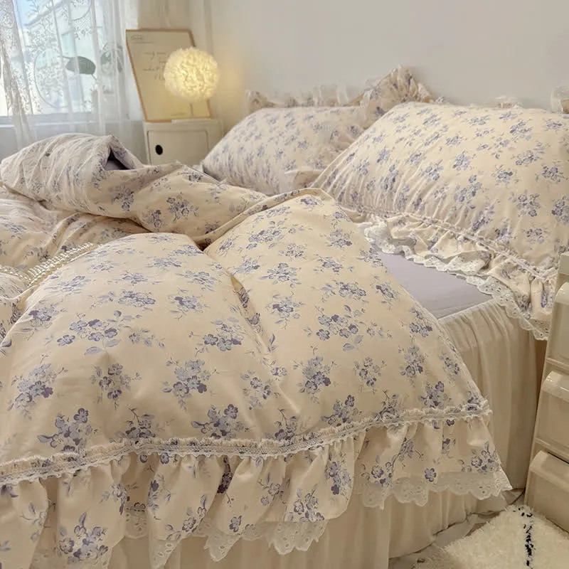 Ownkoti Elegantes Bettwäsche-Set aus Baumwollspitze mit Blattmuster