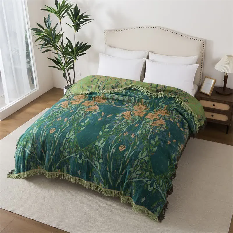 Ownkoti Lily Sofadecke aus Baumwollgaze mit Quasten