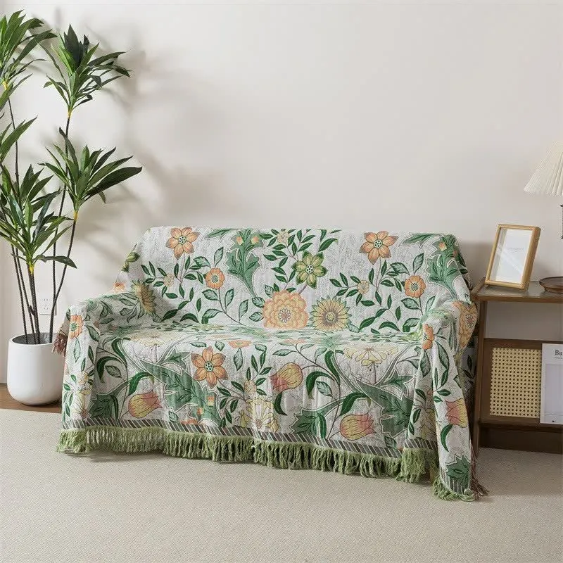 Ownkoti Refresh Floral Sofadecke aus Baumwollgaze mit Quasten