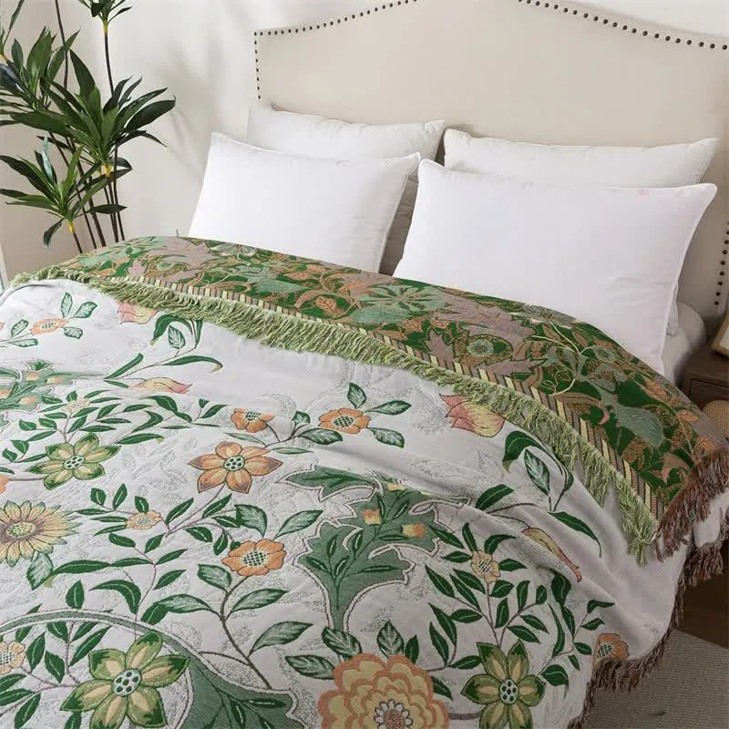 Ownkoti Refresh Floral Sofadecke aus Baumwollgaze mit Quasten