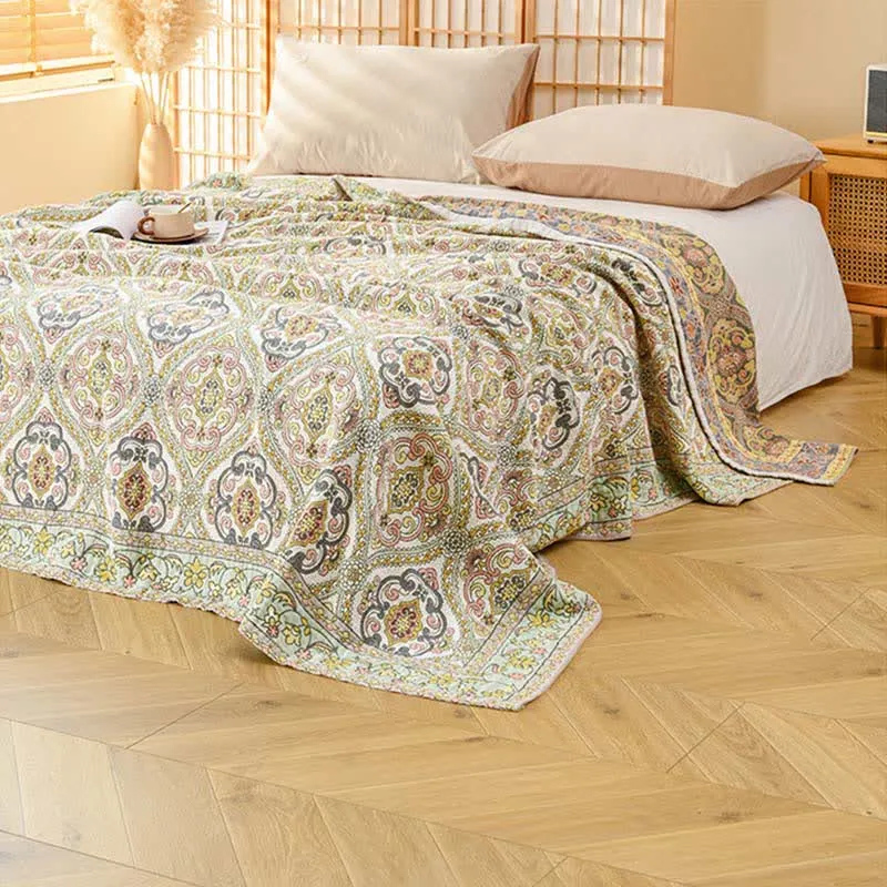 Ownkoti Elegante Vintage-Sofadecke aus Baumwollgaze mit Blumenmuster