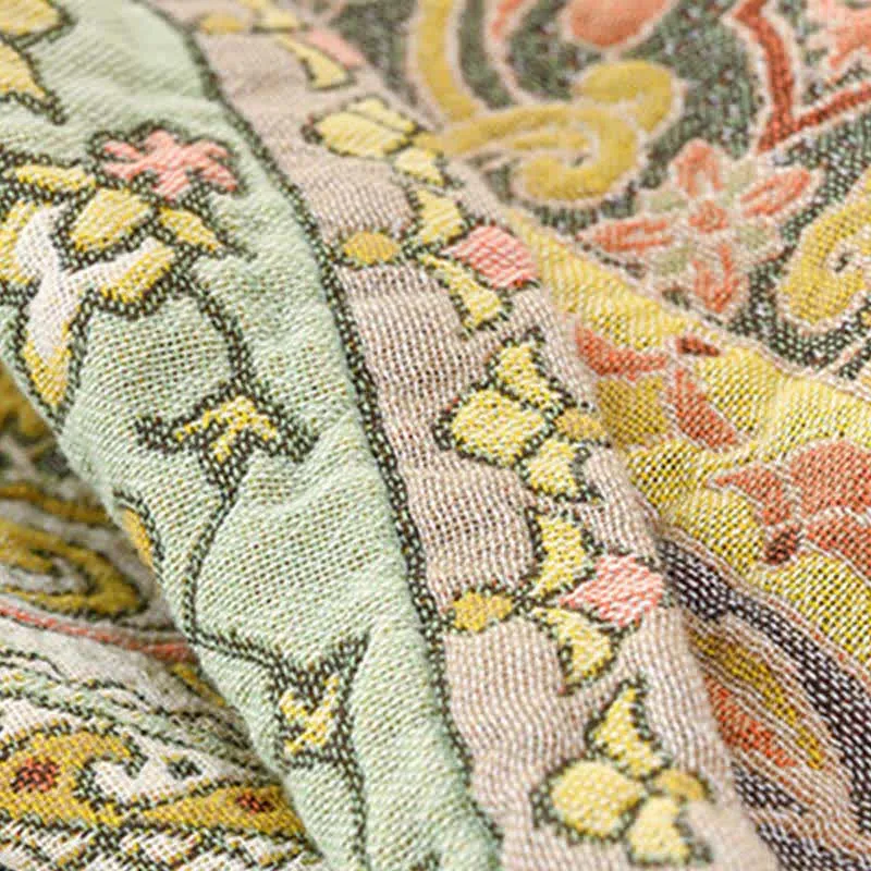 Ownkoti Elegante Vintage-Sofadecke aus Baumwollgaze mit Blumenmuster