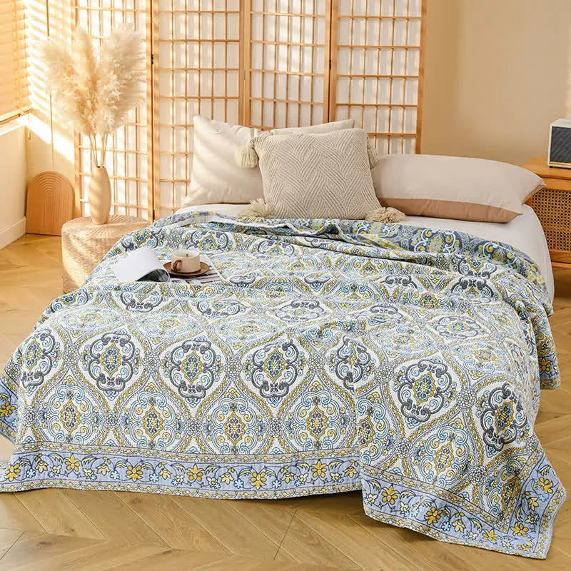 Ownkoti Elegante Vintage-Sofadecke aus Baumwollgaze mit Blumenmuster