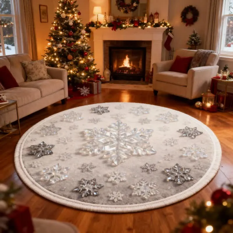 Ownkoti Weihnachtsteppich mit Schneeflocken-3D-Effekt
