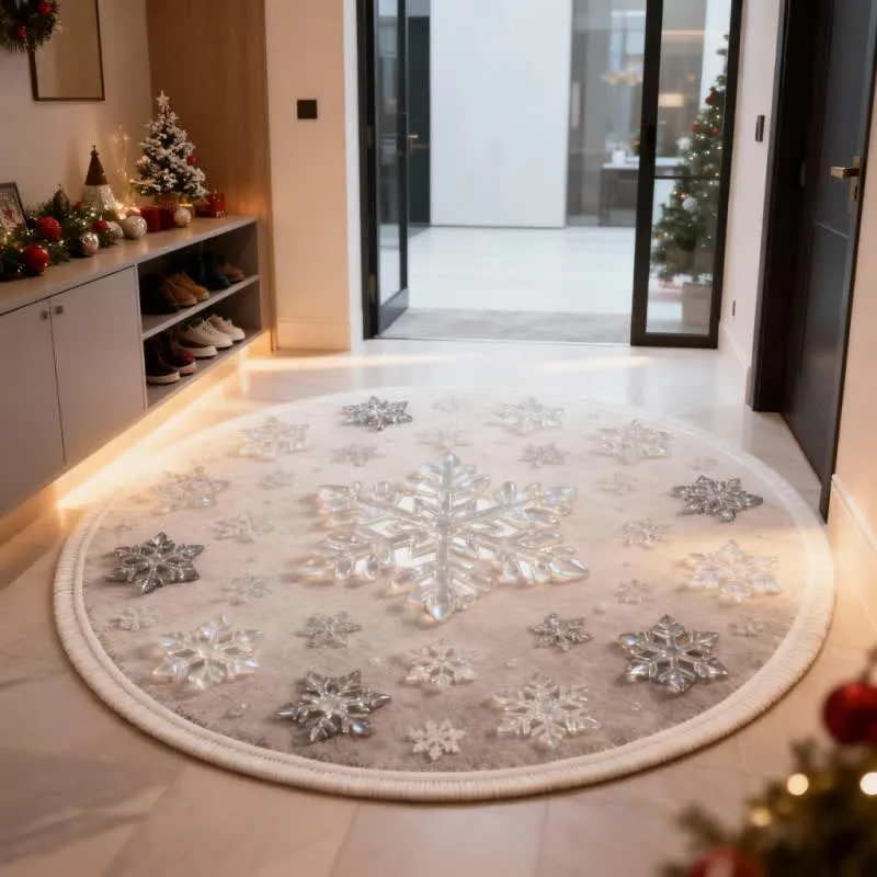 Ownkoti Weihnachtsteppich mit Schneeflocken-3D-Effekt