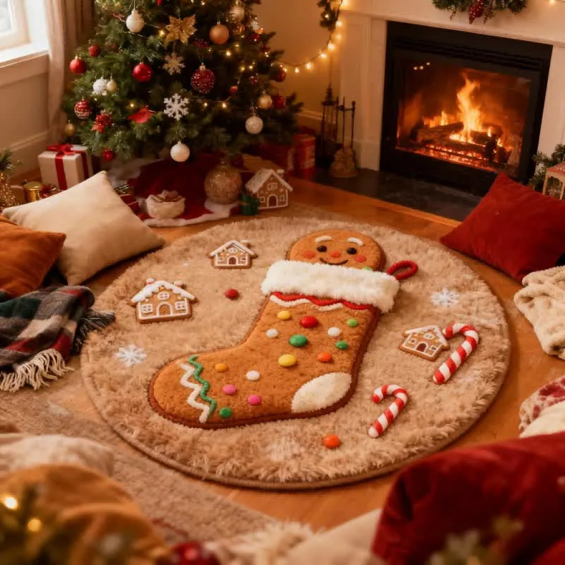 Ownkoti Kreativer Weihnachtsstrumpf-Teppich mit 3D-Effekt