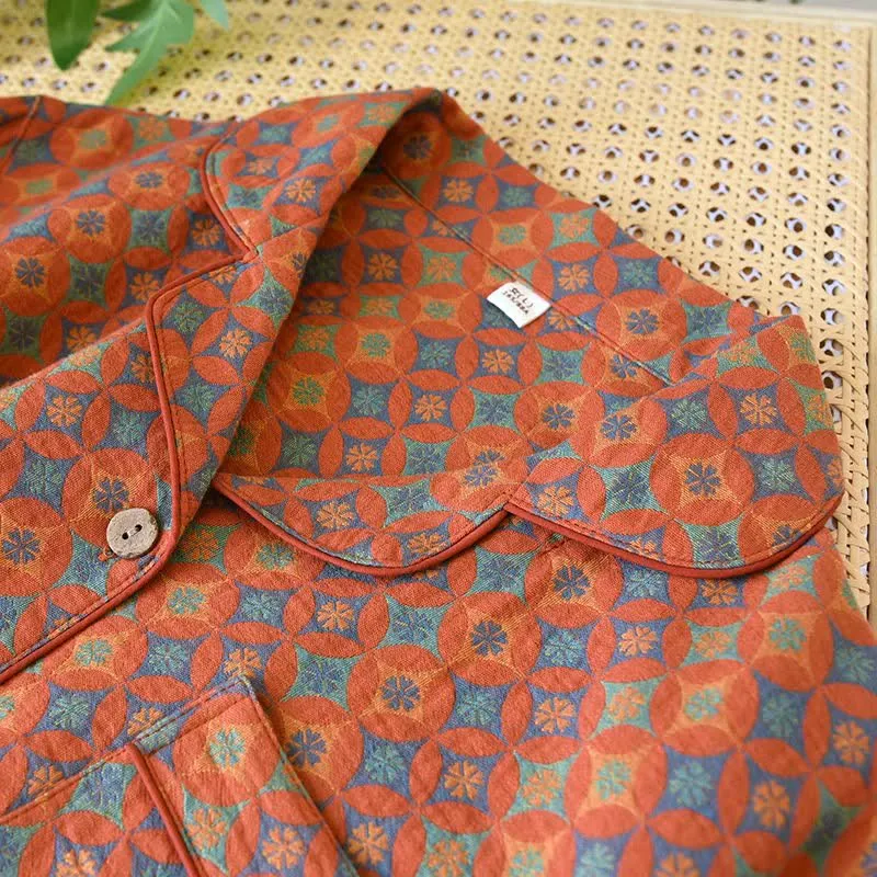 Ownkoti Loungewear aus Baumwollgaze mit Retro-Geometrie-Muster