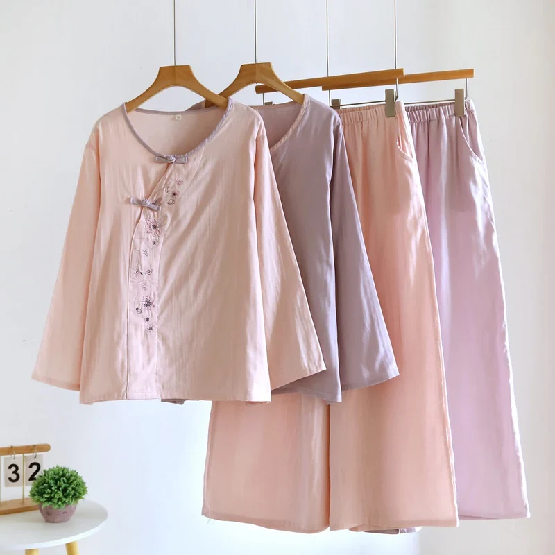 Ownkoti Loungewear-Set im orientalischen Stil mit Blumenstickerei